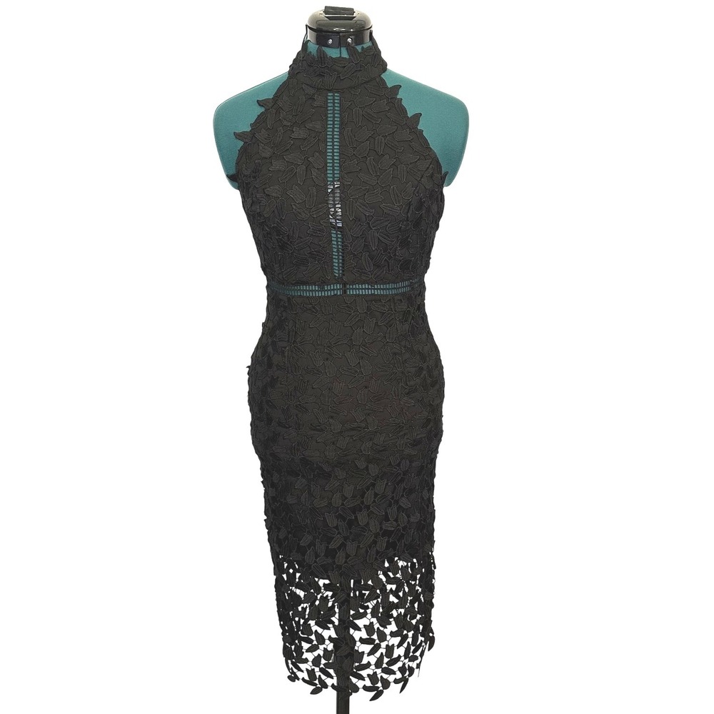 Bardot Dress Womens Extra Small Black Lace‎ Halter Midi Bodycon Cocktail Evening